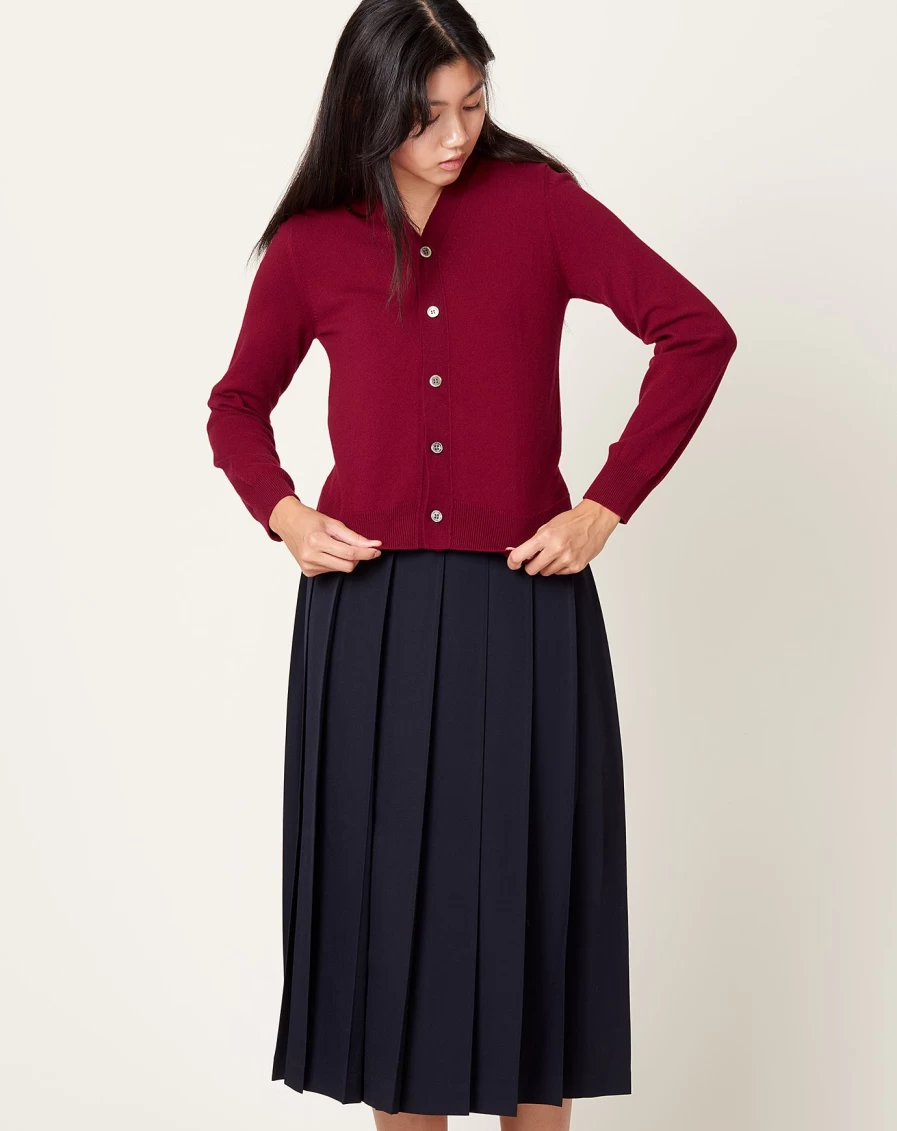 Comme des Garçons Burgundy Cashmere Jersey Cardigan - Soft Knit Sweater Women's Luxury Pullover