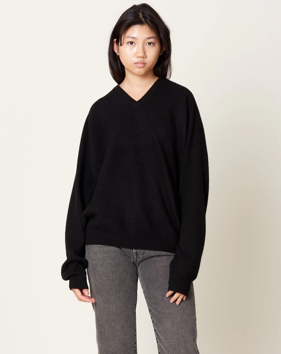 Frenckenberger Men's V Neck Black Sweater - Soft Knit Slim Fit Pullover