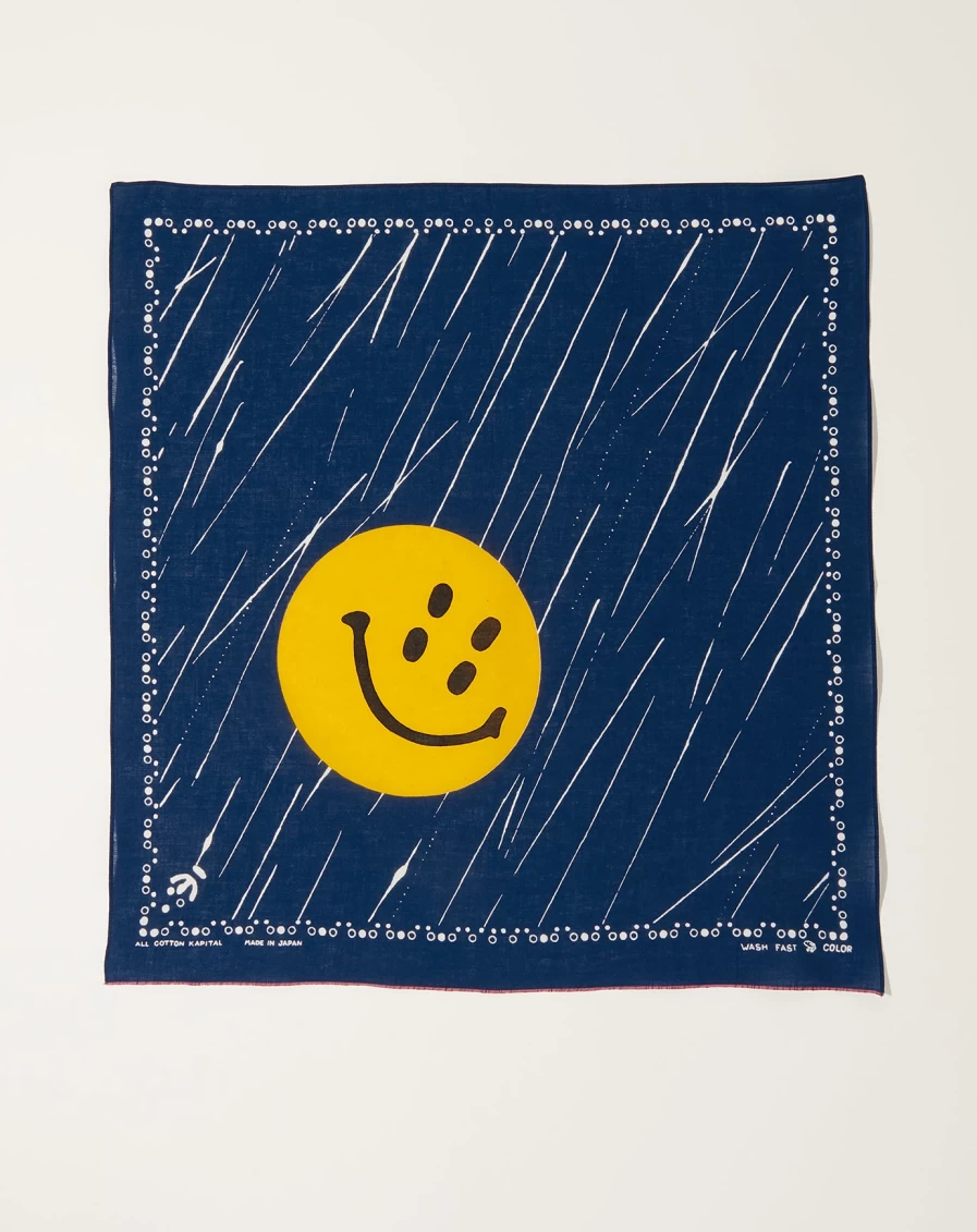 Kapital Navy Fastcolor Selvedge Smile Bandana Scarf