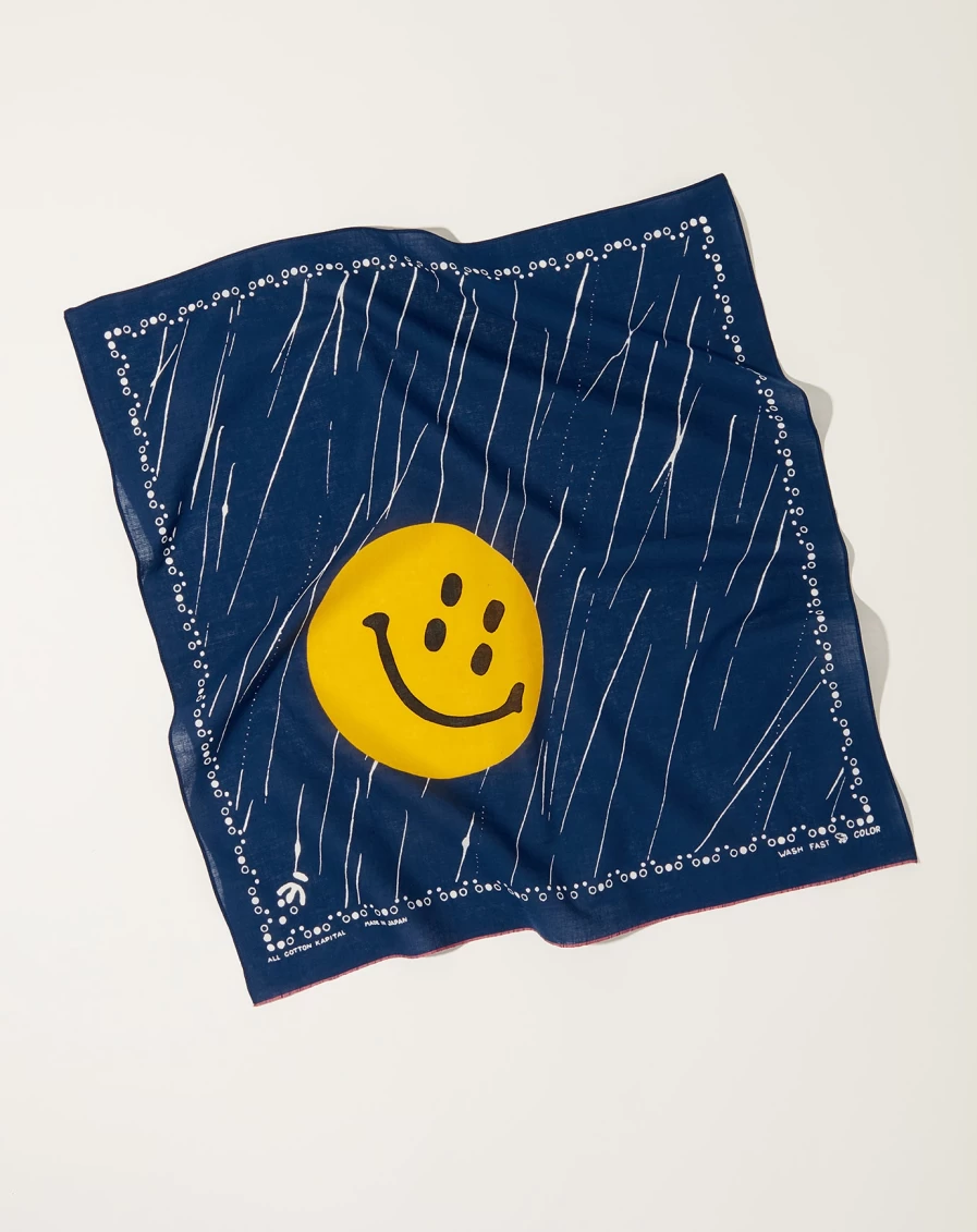 Kapital Navy Fastcolor Selvedge Smile Bandana Scarf