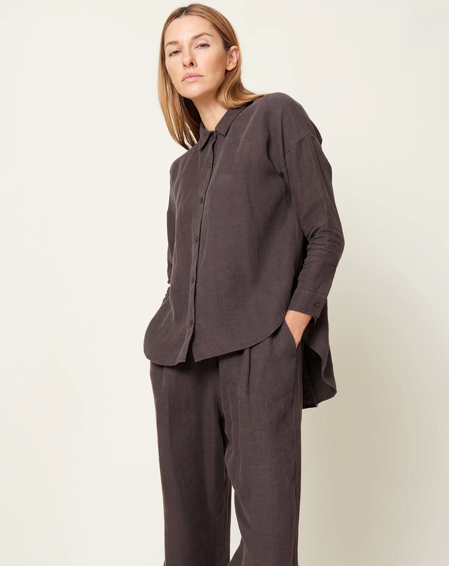 "EvaM Eva Men's Brown Linen Shirt - Breathable Summer Casual Shirt"