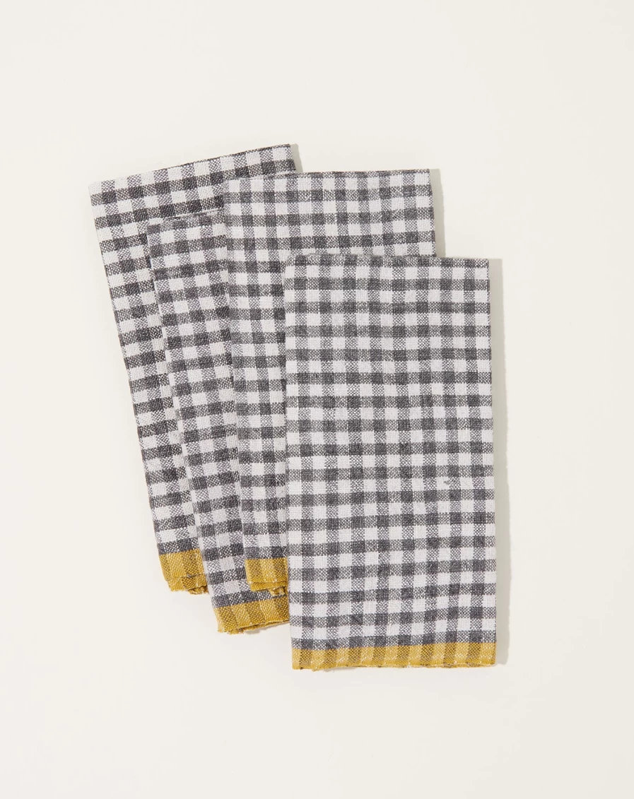 Caravan Grey & Dijon Two-Tone Gingham Napkins - Set of 4 Premium Cotton Table Linens