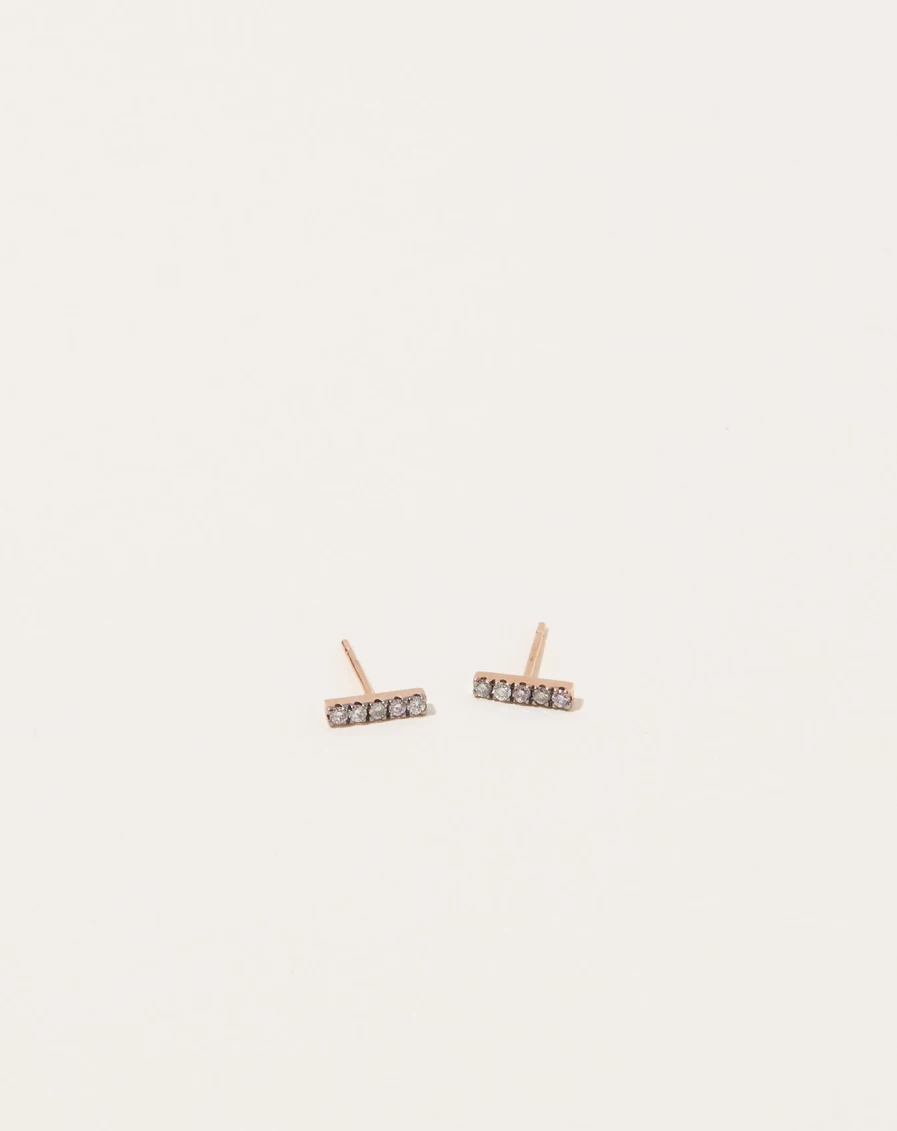 "14K Rose Gold Pink Grey White Diamond Night Sky Bar Stud Earrings by Selin Kent"