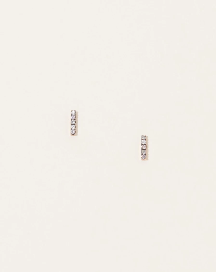"14K Rose Gold Pink Grey White Diamond Night Sky Bar Stud Earrings by Selin Kent"