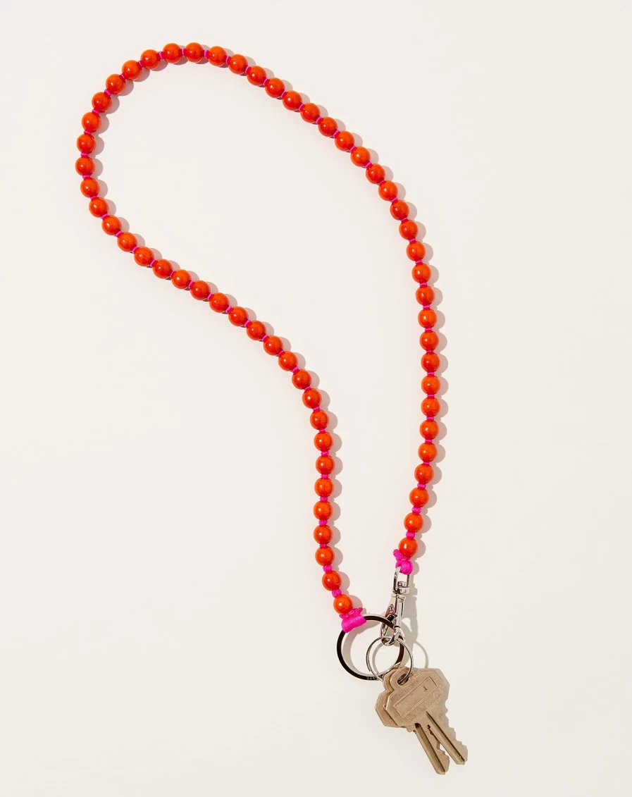 Ina Seifart Orange and Pink Perlen Long Keyholder - Stylish Leather Keychain for Women