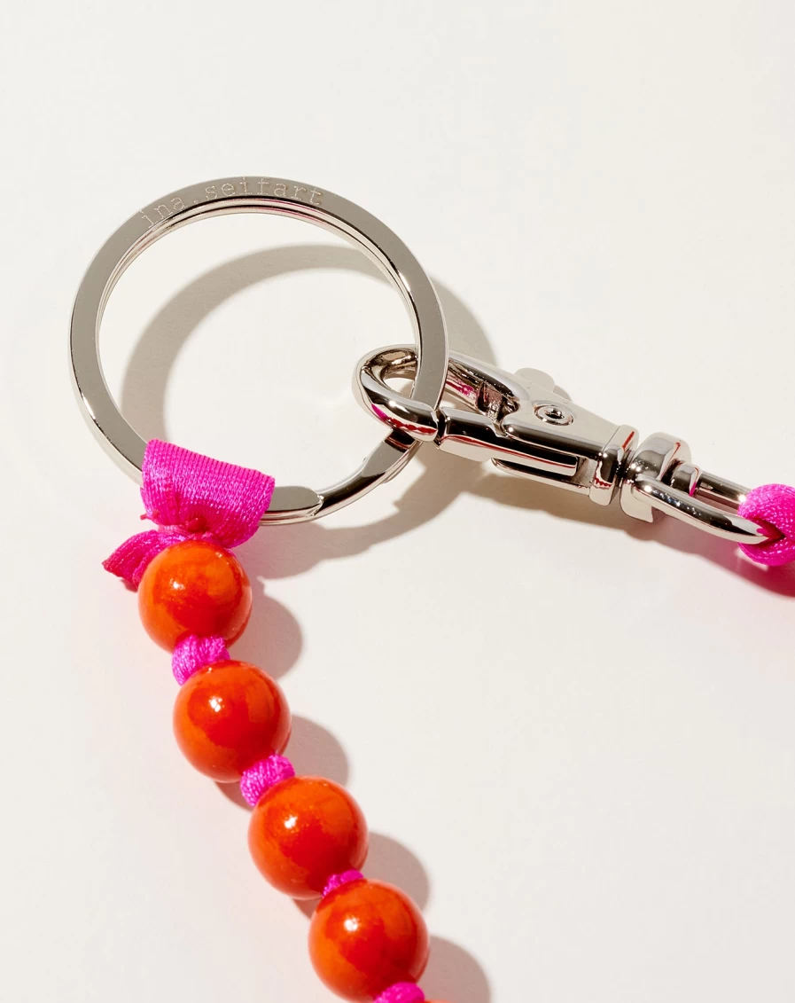 Ina Seifart Orange and Pink Perlen Long Keyholder - Stylish Leather Keychain for Women