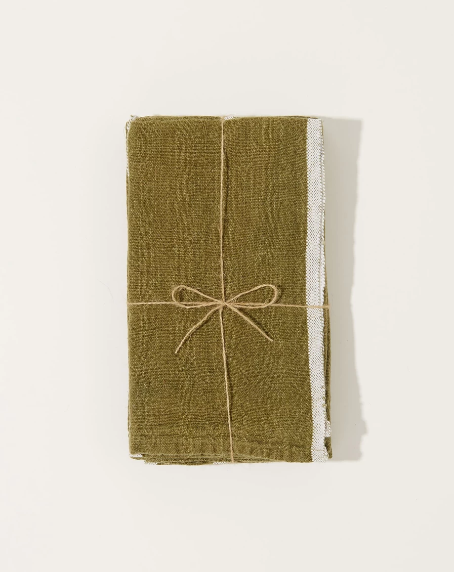 Caravan Forest Green Chunky Linen Napkins - Set of 4, Eco-Friendly Kitchen & Dining Table Cloth