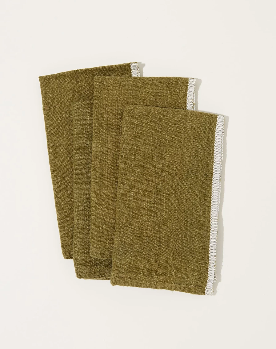 Caravan Forest Green Chunky Linen Napkins - Set of 4, Eco-Friendly Kitchen & Dining Table Cloth