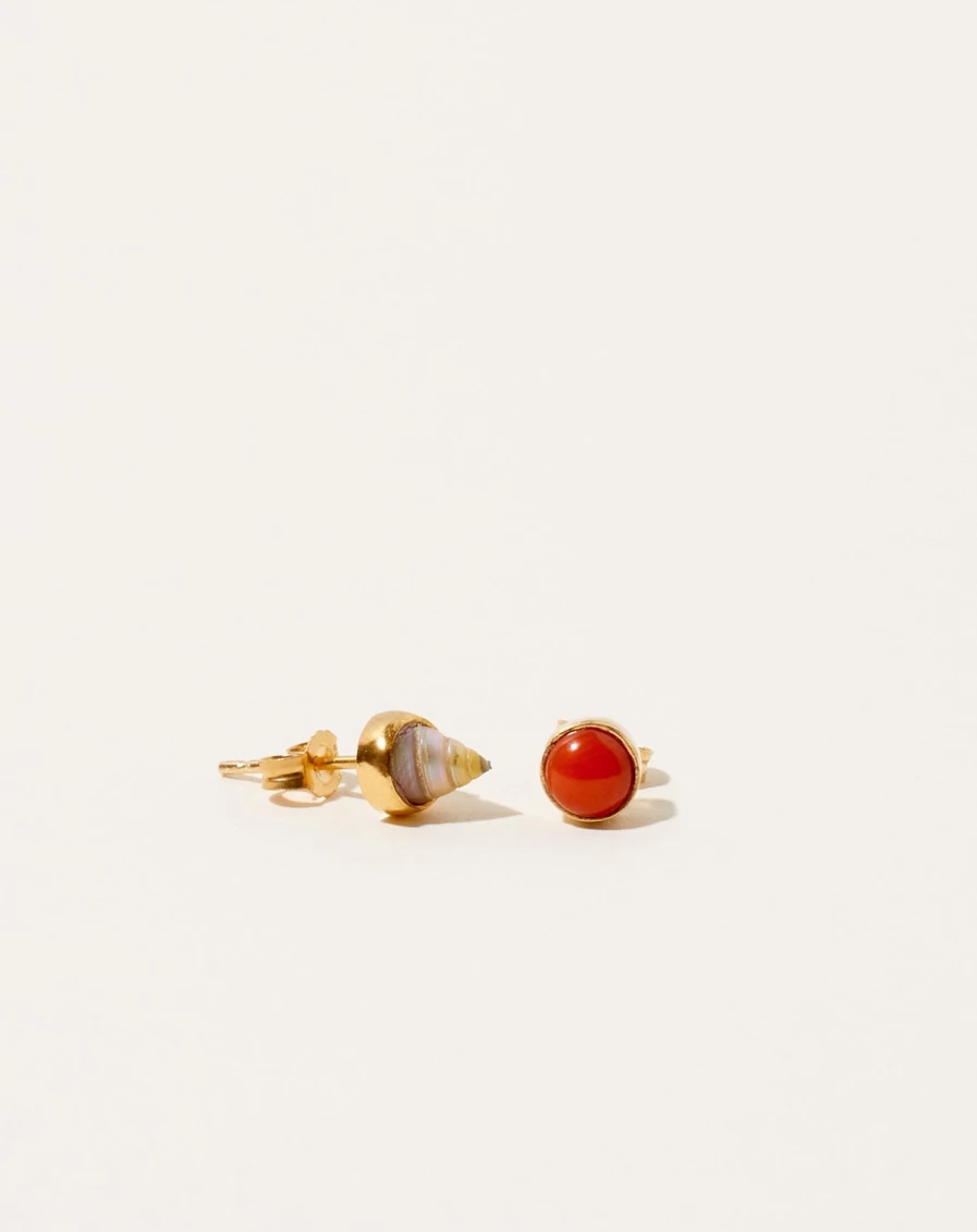 Grainne Morton Mismatched Shell and Coral Stud Earrings - Unique Handmade Jewelry