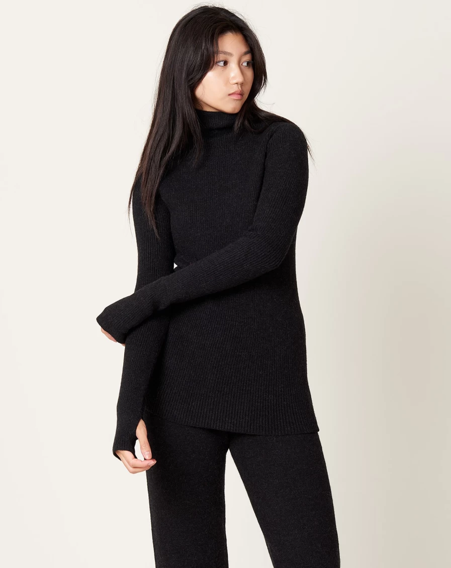 Lauren Manoogian Black Melange Rib Mockneck Sweater