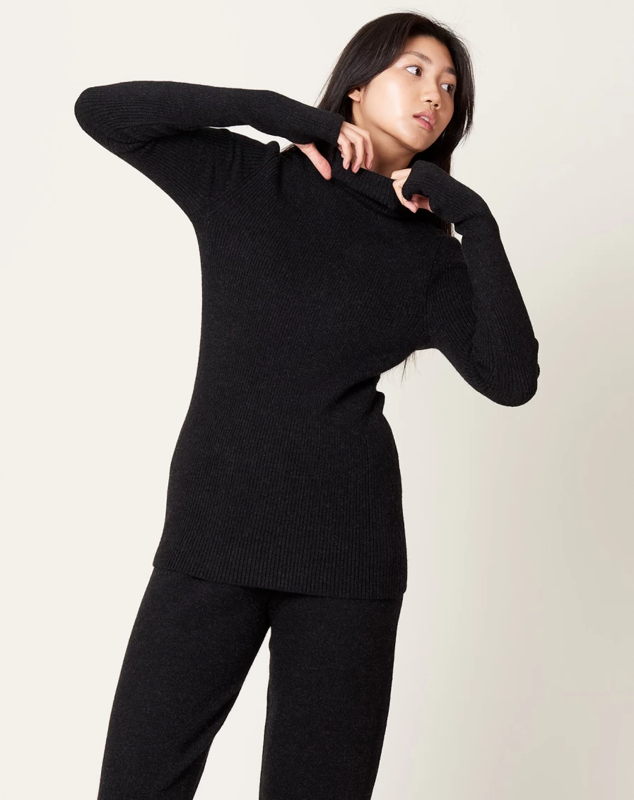 Lauren Manoogian Black Melange Rib Mockneck Sweater
