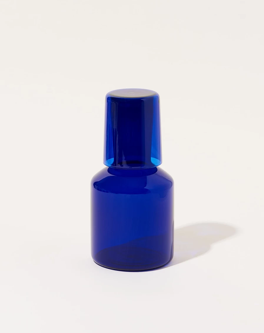 "Maison Balzac Indigo Carafe Set – Elegant Glass Decanter with Serving Accessories"