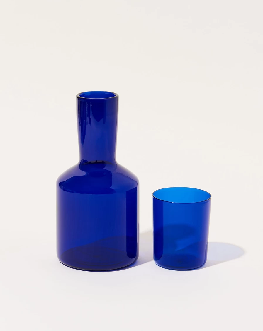 "Maison Balzac Indigo Carafe Set – Elegant Glass Decanter with Serving Accessories"