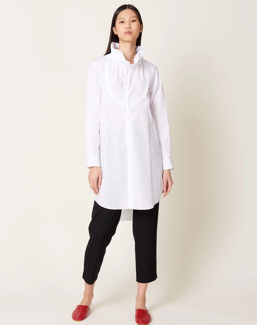 Comme des Garçons White Ruffle Collar Bib Front Shirt - Women's Designer Blouse