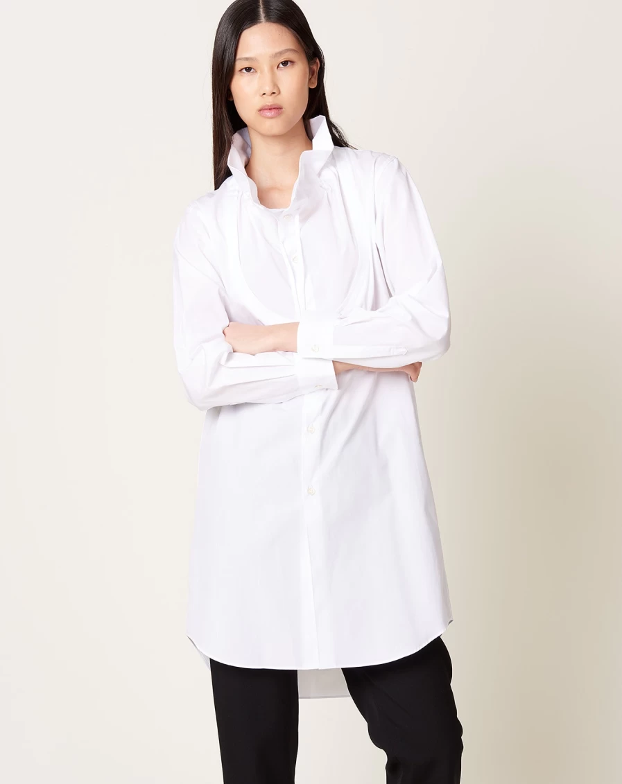 Comme des Garçons White Ruffle Collar Bib Front Shirt - Women's Designer Blouse