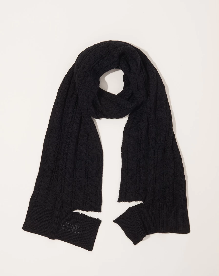 MM6 Maison Margiela Black Cable Knit Scarf - Stylish Unisex Winter Accessory