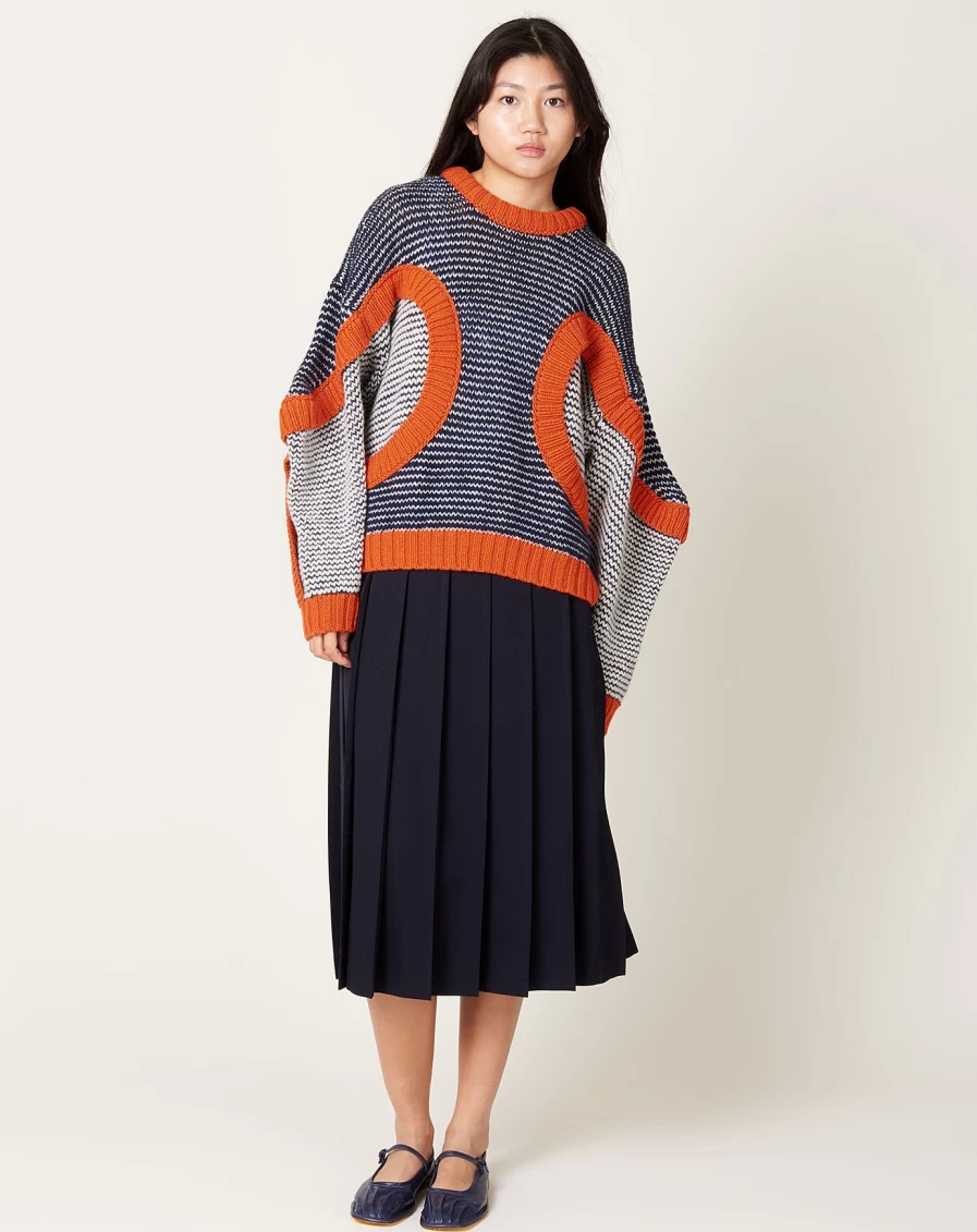 Henrik Vibskov Navy Red Beige Tomato Knit Sweater Men's Fashion Pullover