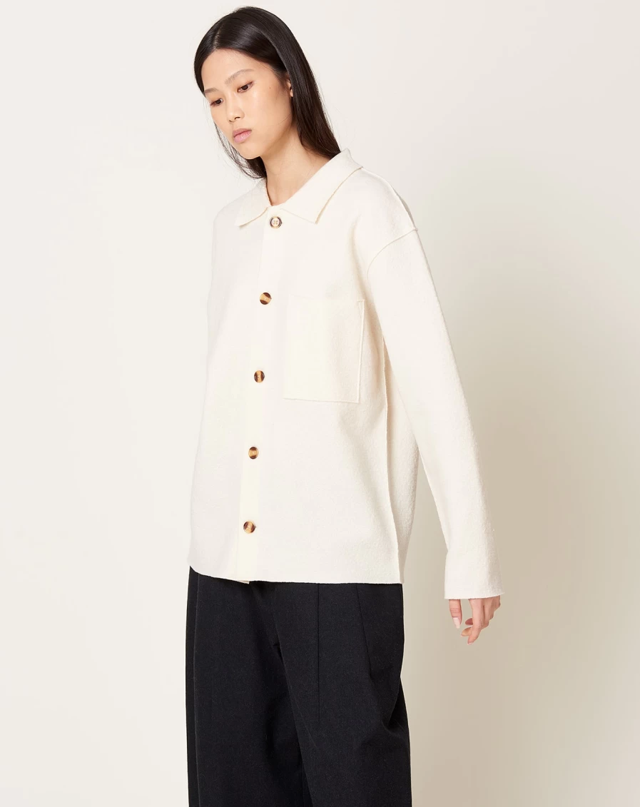 "7115 by Szeki Off White Boiled Wool Shirt - Premium Comfort & Style"