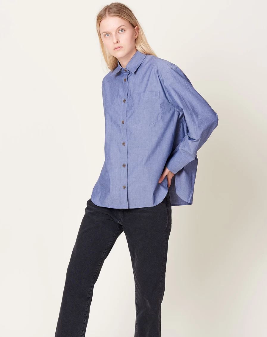 Maria McManus Oversized Chambray Shirt for Women - Relaxed Fit Denim Blue Top