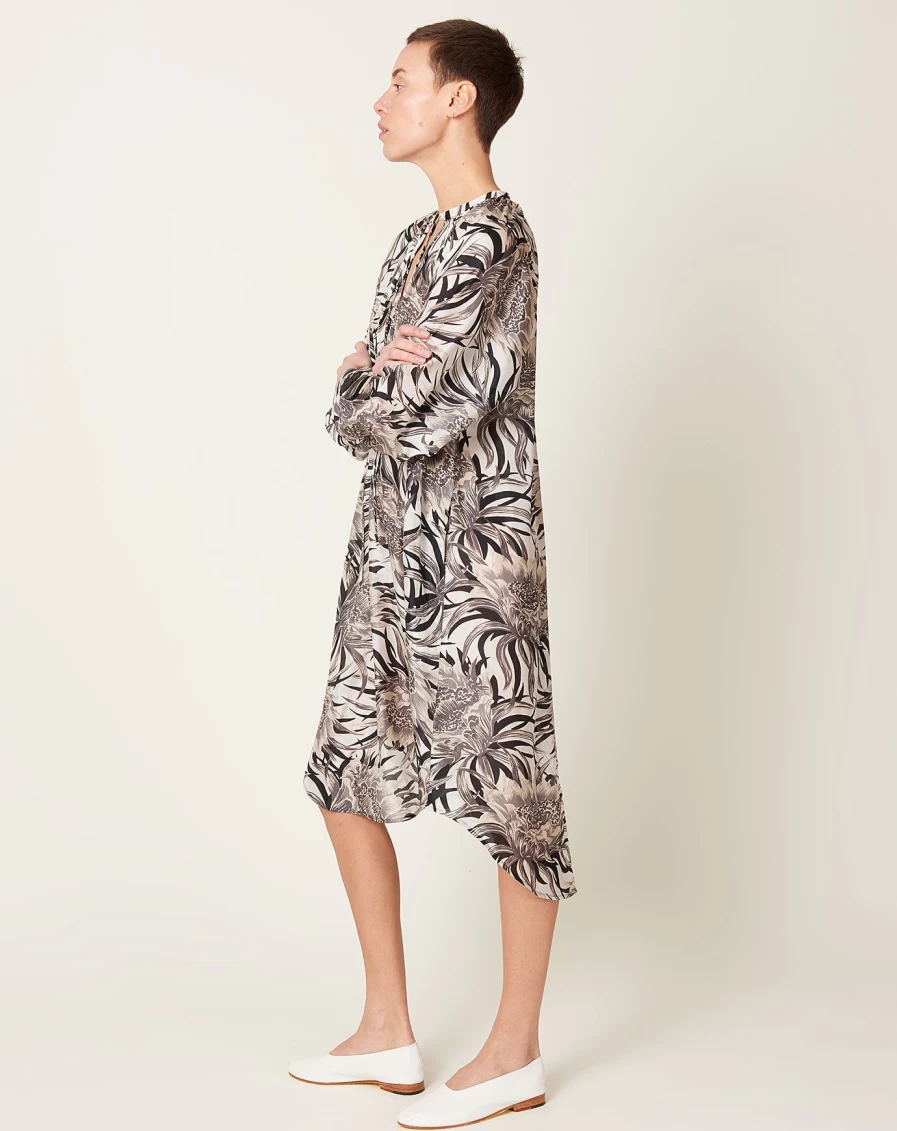 Raquel Allegra Silver Floral Poet Dress - Elegant Bohemian Maxi Dress for Women