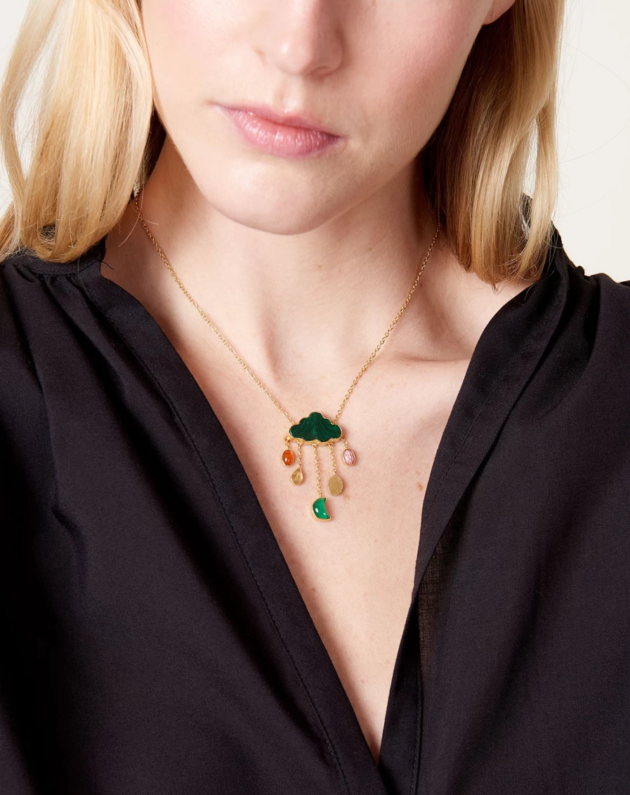 Grainne Morton Malachite Cloud Raindrop Chain Necklace - Handcrafted Bohemian Jewelry