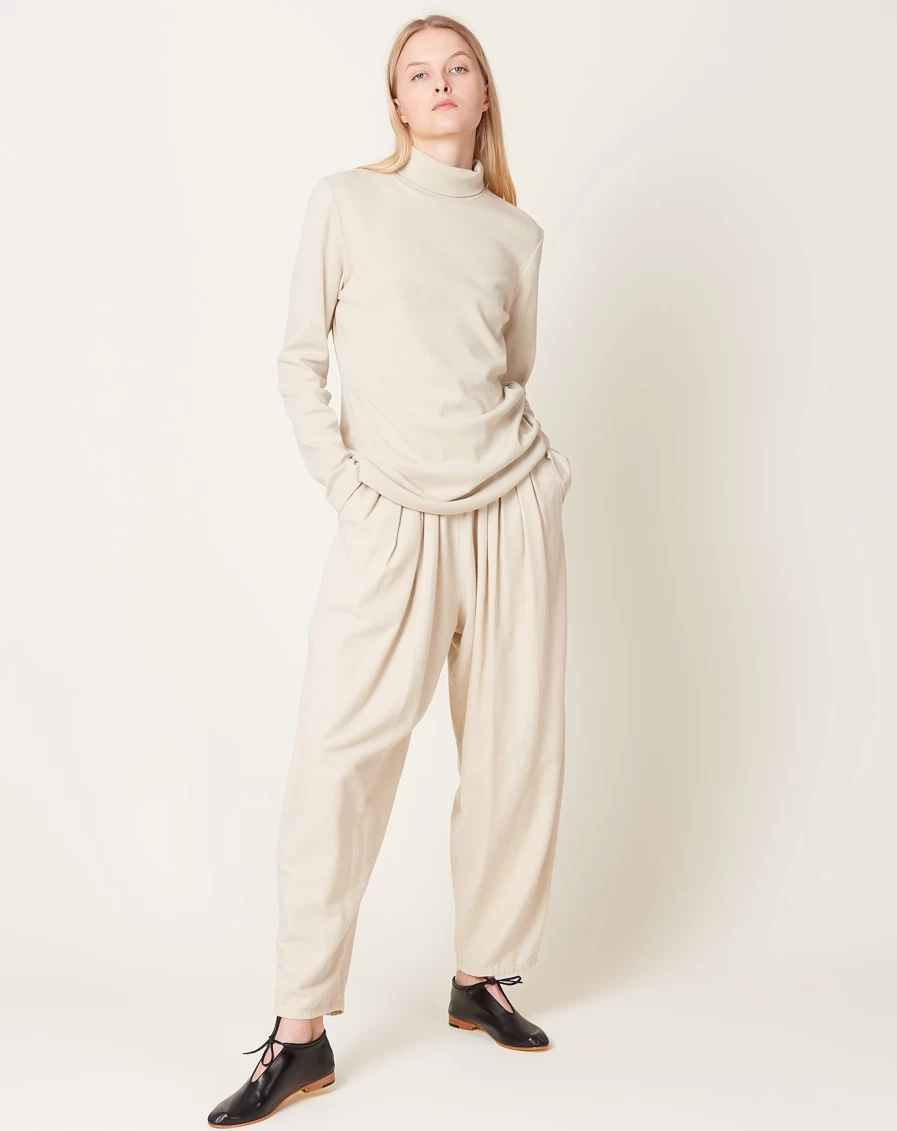 Black Crane Ivory Draped Pants - Elegant High-Waisted Wide Leg Trousers for Women