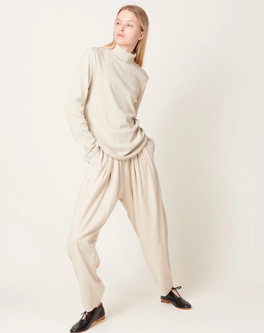 Black Crane Ivory Draped Pants - Elegant High-Waisted Wide Leg Trousers for Women