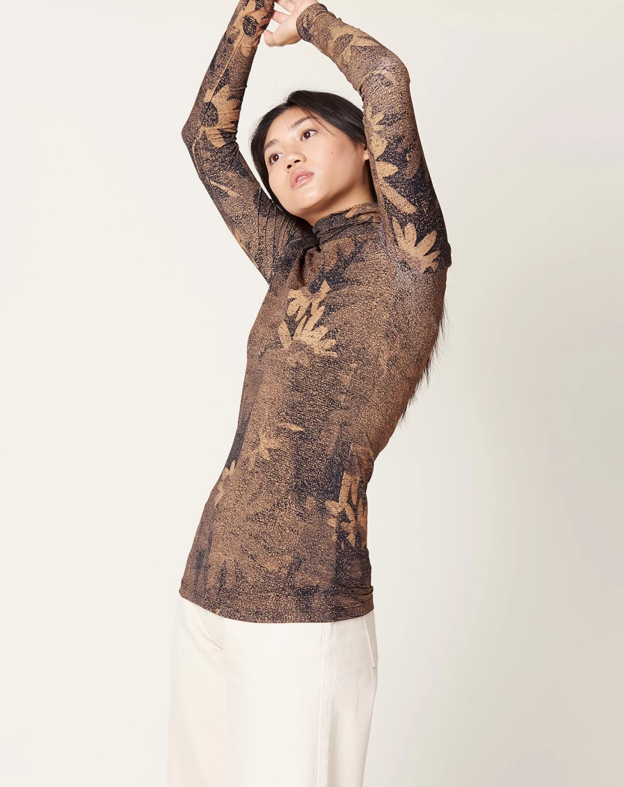 MM6 Maison Margiela Floral Print Turtleneck Sweater in Tan and Black