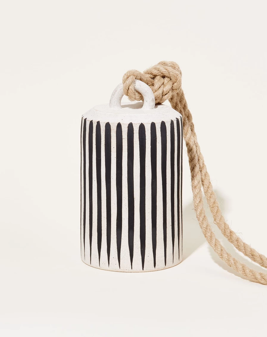 "Tall Black Striped Thrown Bell by MQuan Studio – Handcrafted Ceramic Decorative Piece"