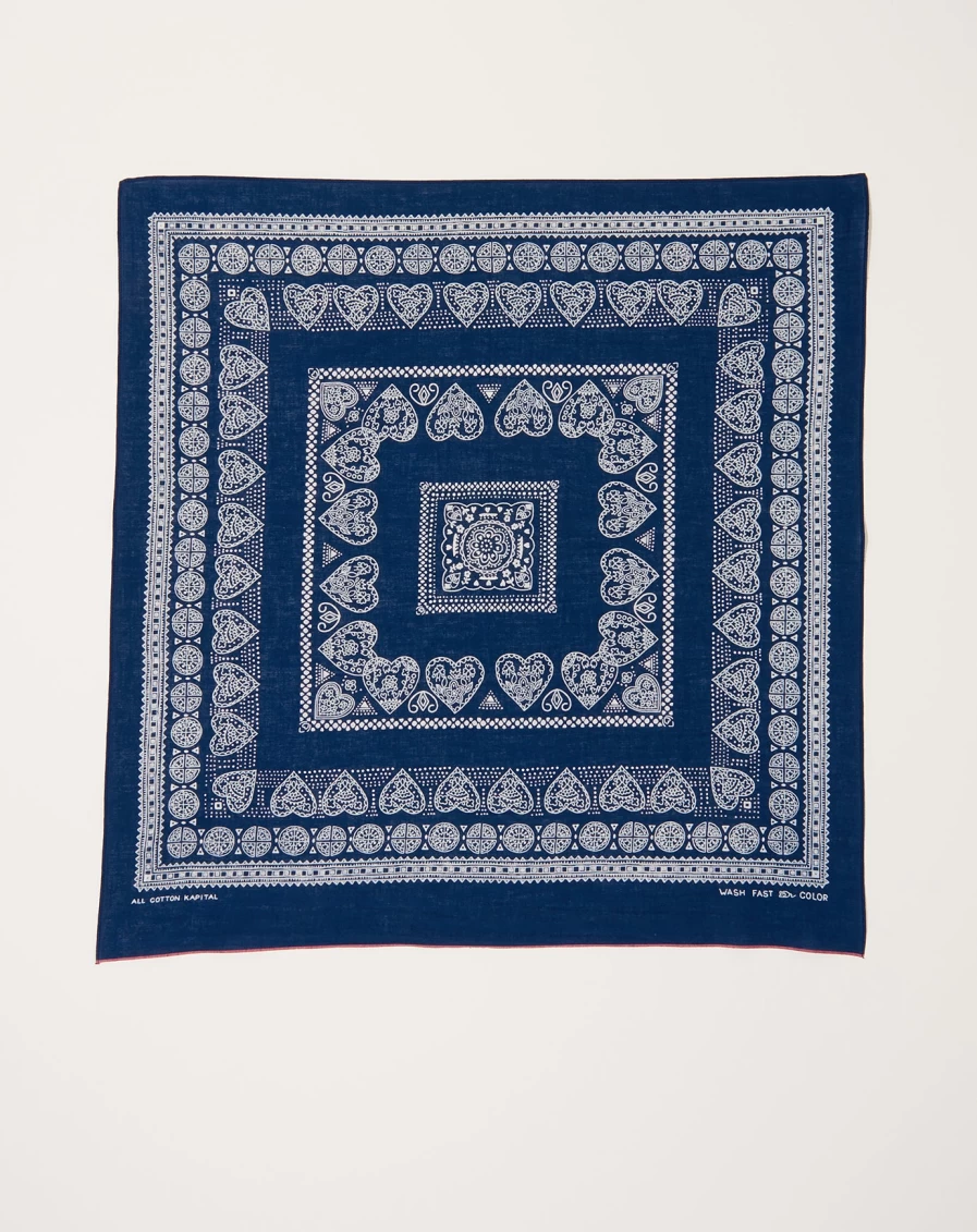 Kapital Navy Henna Cube Pattern Bandana - Stylish Cotton Scarf for Men & Women