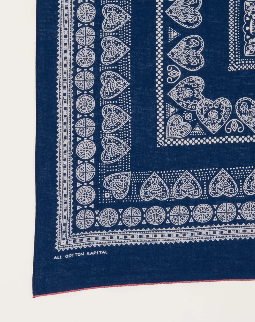 Kapital Navy Henna Cube Pattern Bandana - Stylish Cotton Scarf for Men & Women