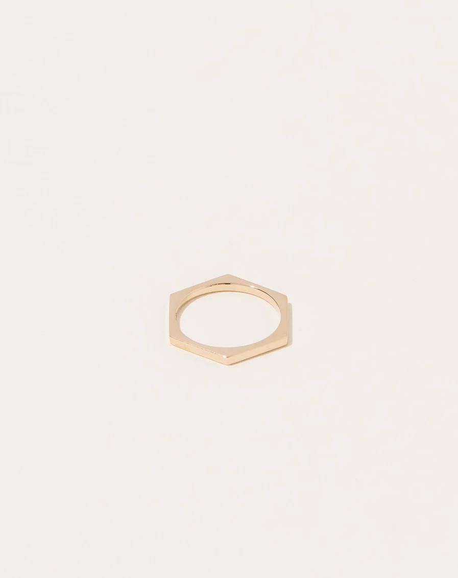 14K Yellow Gold Hexagon Ring by Selin Kent – Unique Geometric Jewelry