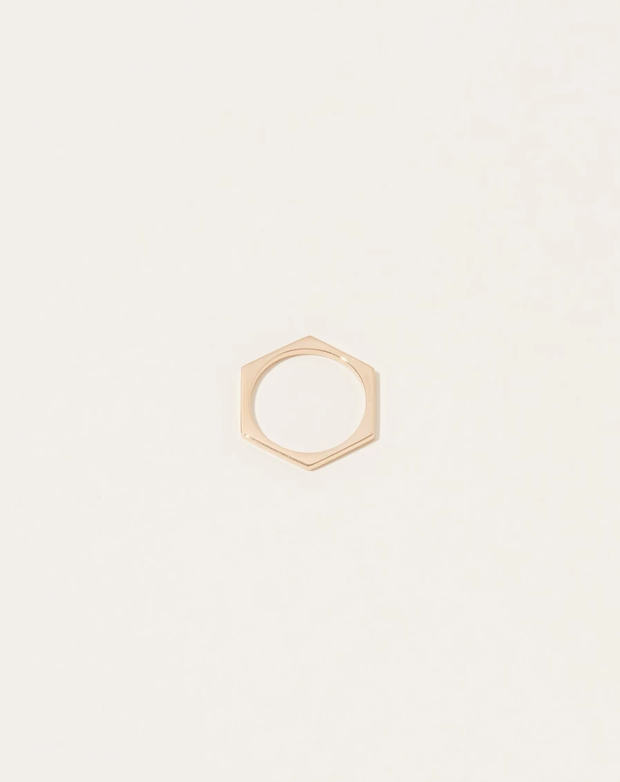 14K Yellow Gold Hexagon Ring by Selin Kent – Unique Geometric Jewelry
