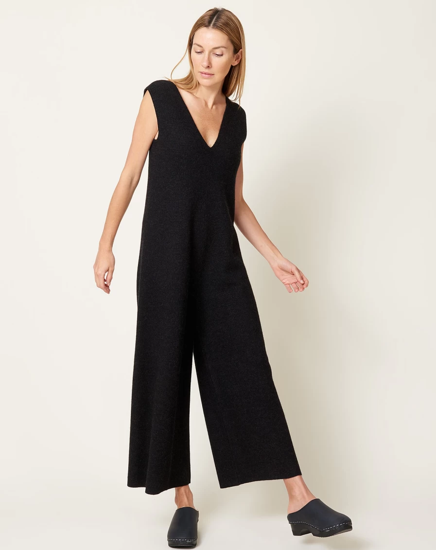 Lauren Manoogian Black Melange Double Knit Miter Jumpsuit - Women's Stylish Comfort Wear