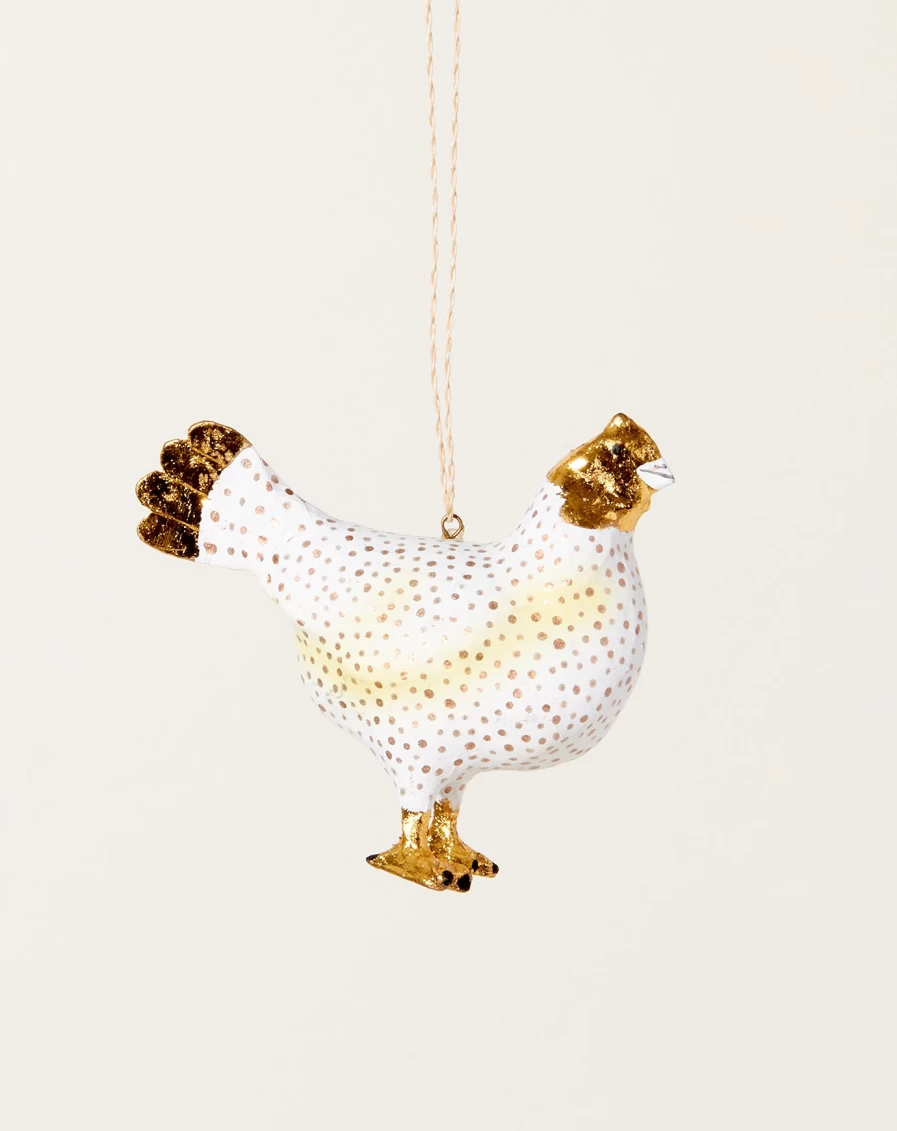 Cody Foster White Merriment Hen Ornament - Handcrafted Farmhouse Decor