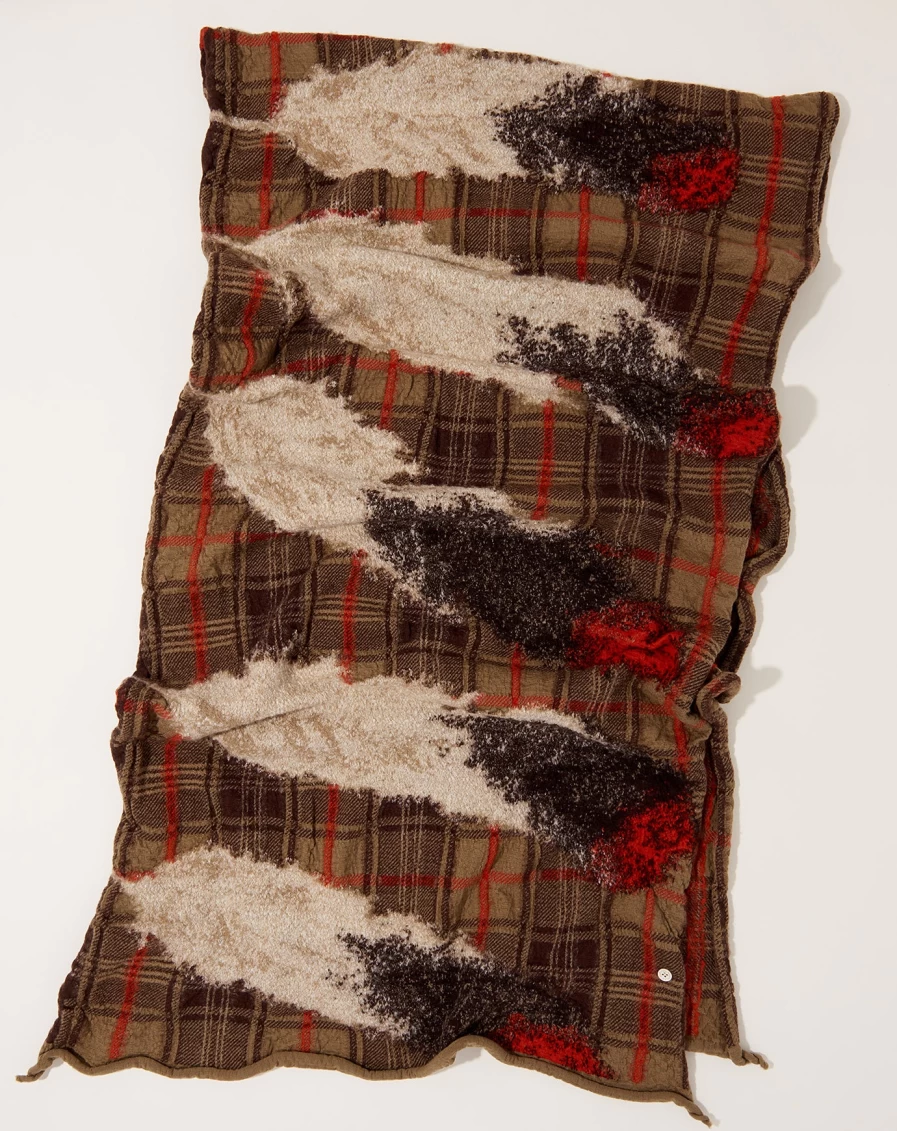 "Kapital Beige Feather Tartan Scarf - Vintage Plaid Wool Wrap"