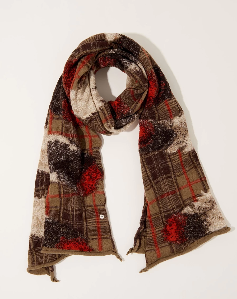 "Kapital Beige Feather Tartan Scarf - Vintage Plaid Wool Wrap"