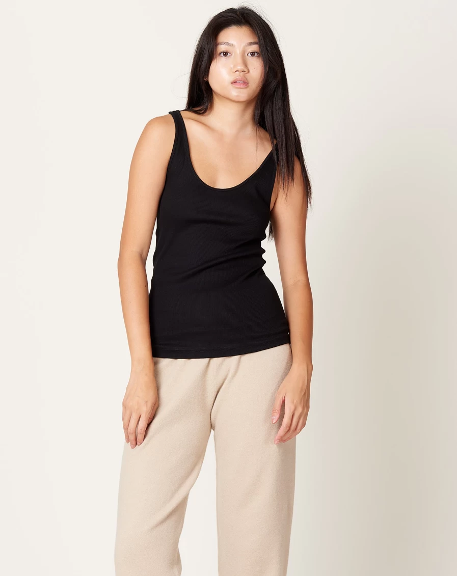 Maria McManus Black Ribbed Tank Top for Women - Stylish Stretch Fit Sleeveless Shirt