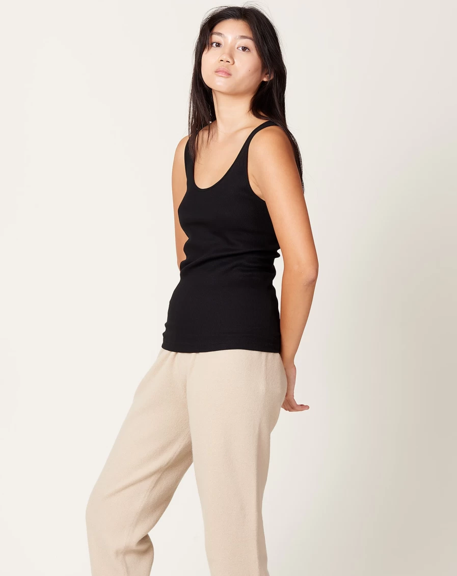 Maria McManus Black Ribbed Tank Top for Women - Stylish Stretch Fit Sleeveless Shirt