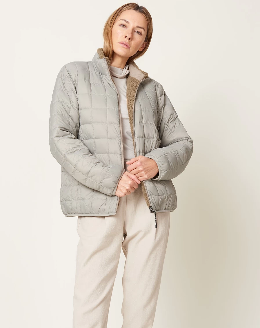 Taion Reversible Mountain Down Jacket with Boa Closure - Light Grey & Beige