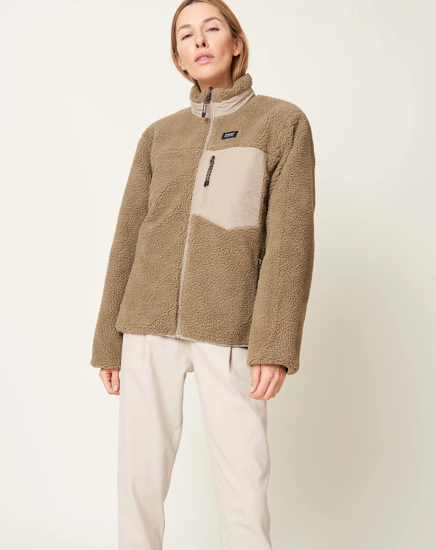 Taion Reversible Mountain Down Jacket with Boa Closure - Light Grey & Beige