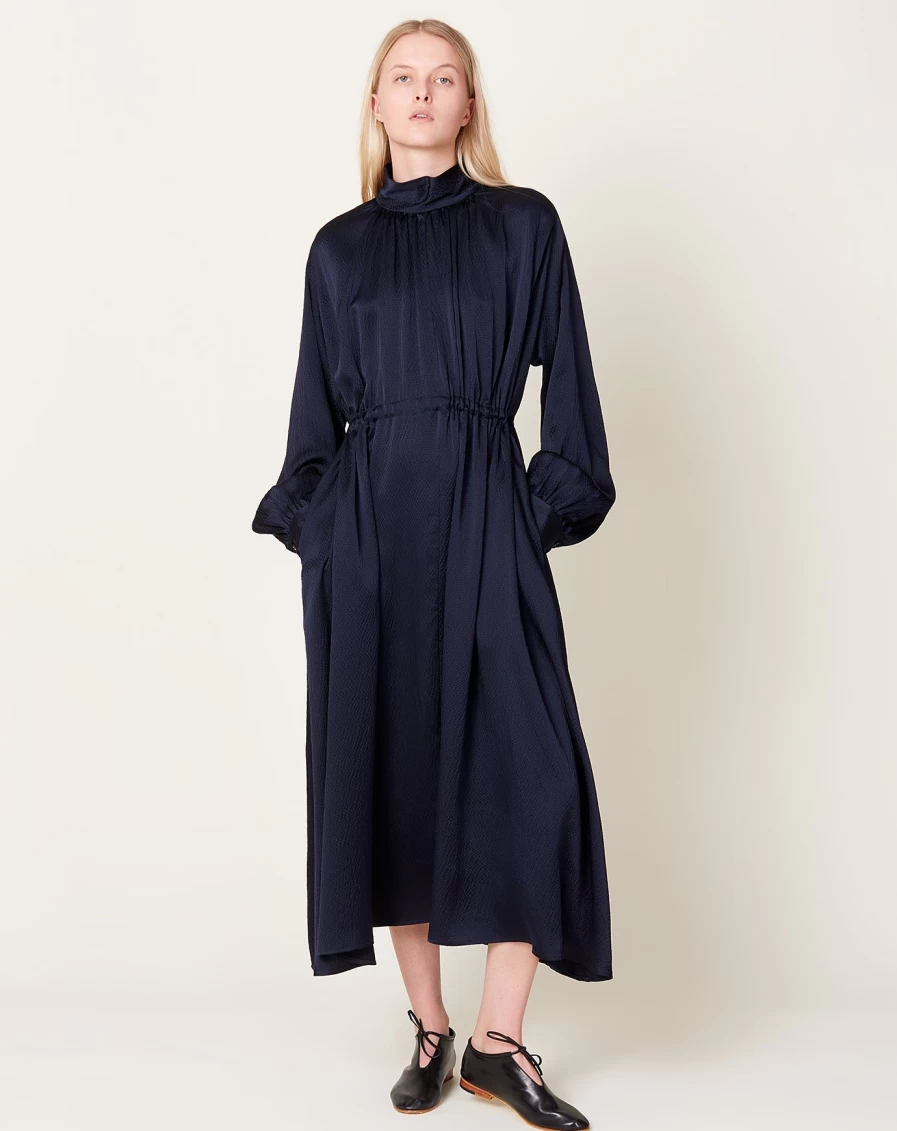 Rachel Comey Hanley Navy Hammered Satin Dress