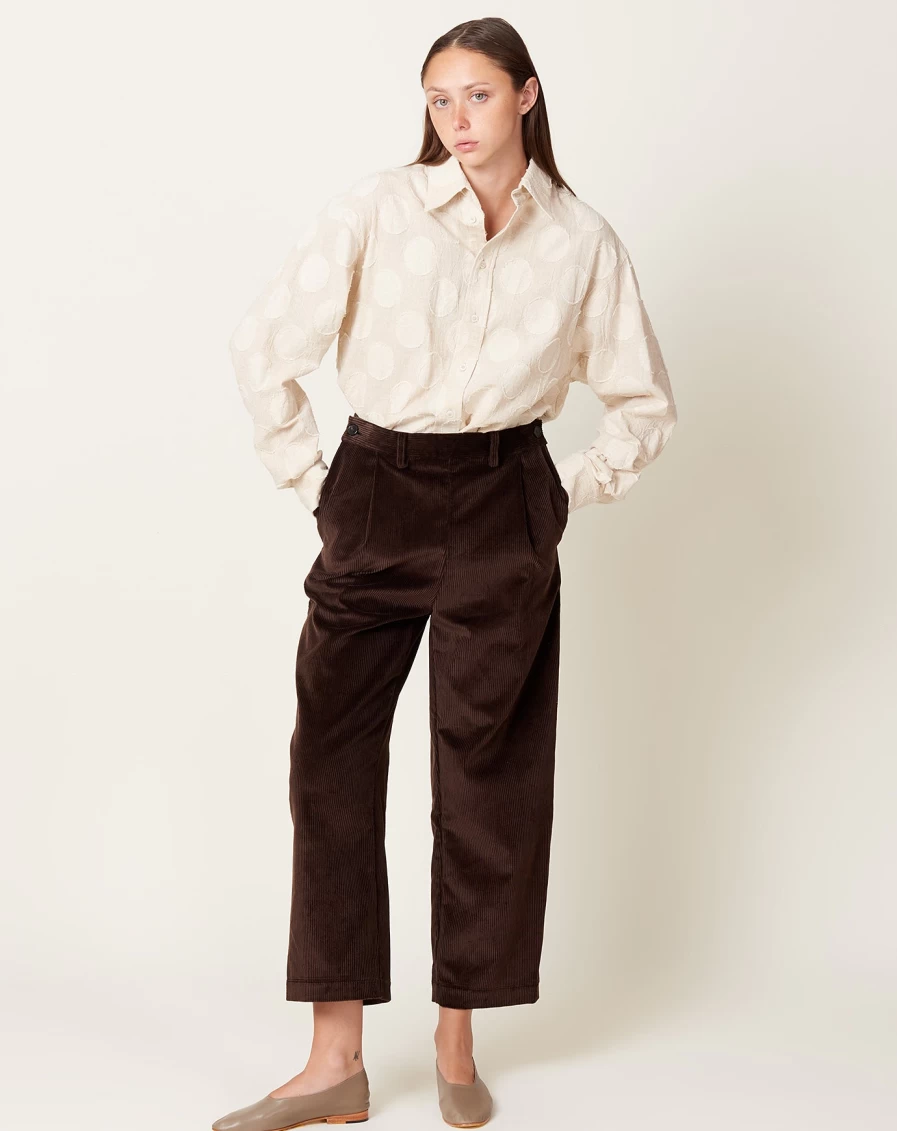 "Cawley British Cord Sibyl Trouser - 8 Wale Corduroy Pants in Chocolate Brown"
