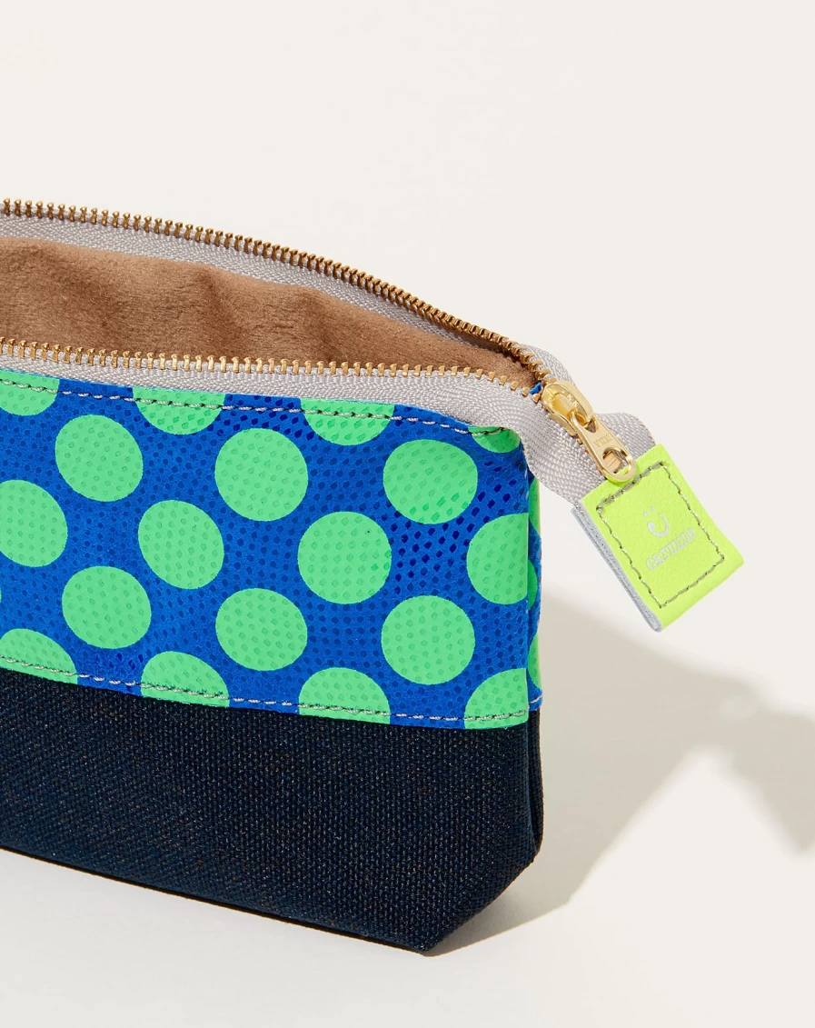 Carmine Neon Green Ecology Leather Pouch - Eco-Friendly Vegan Leather Case