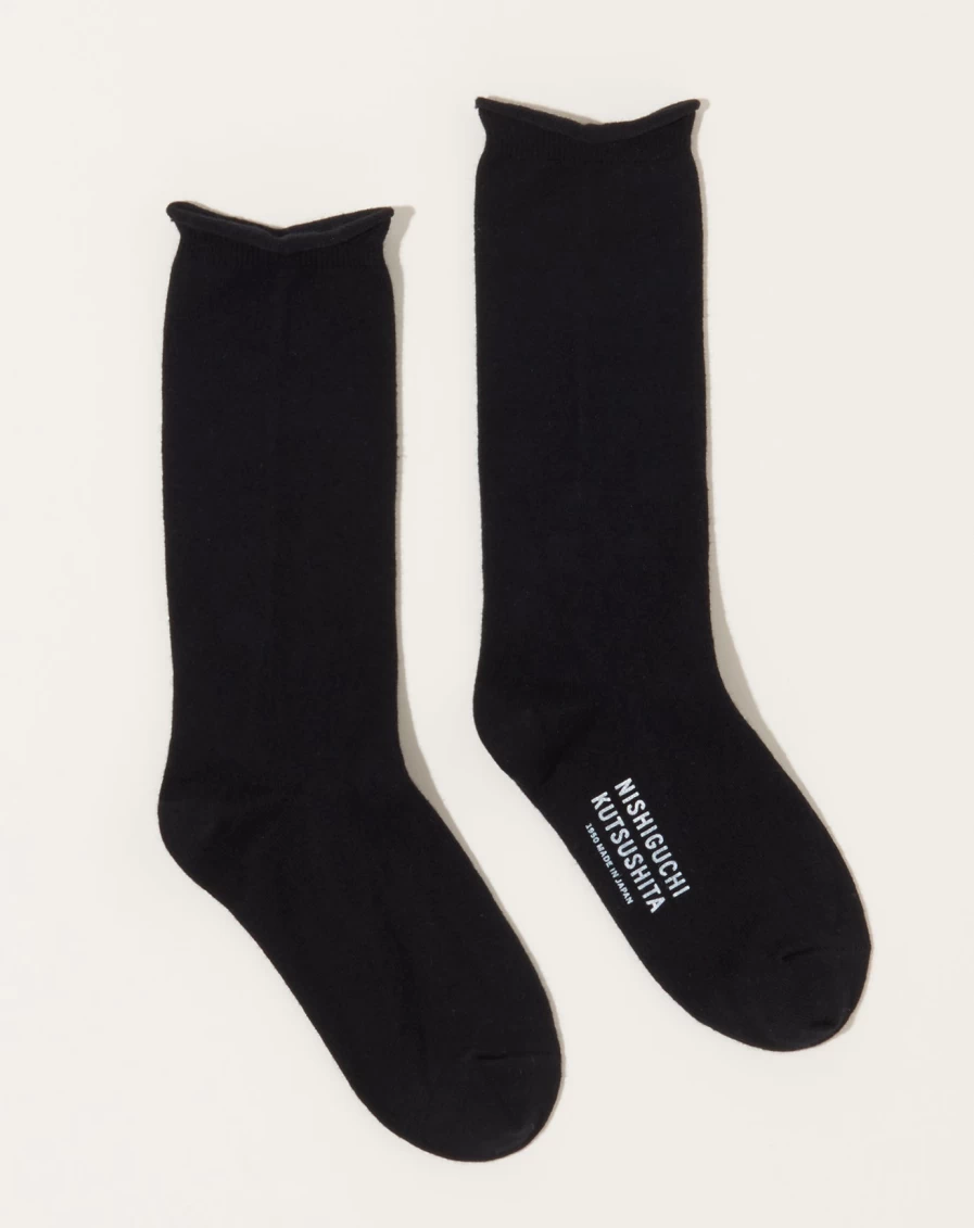 Nishiguchi Kutsushita Premium Black Cashmere Cotton Blend Socks for Men & Women
