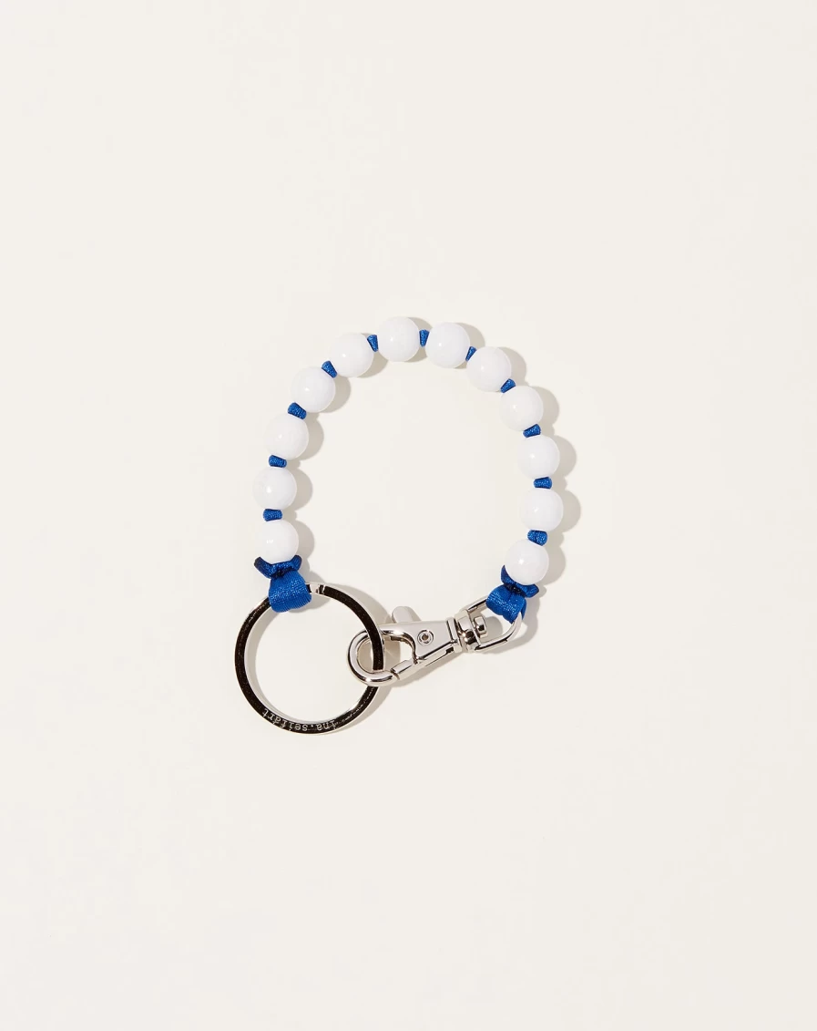 Ina Seifart White and Navy Perlen Short Keyholder – Stylish Leather Keychain