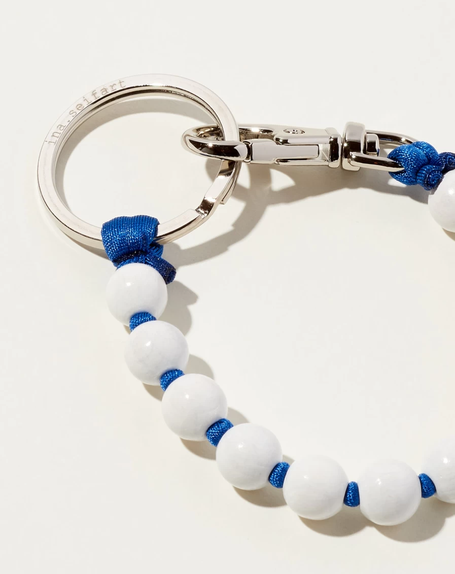 Ina Seifart White and Navy Perlen Short Keyholder – Stylish Leather Keychain