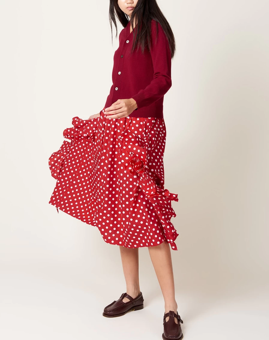 Comme des Garçons Red and White Polka Dot Midi Skirt - Classic Broad Dot Pattern