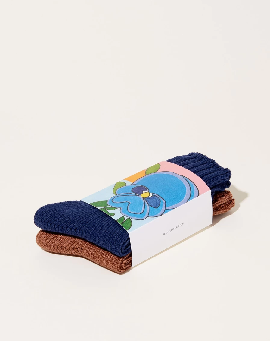 Babaco 2 Pairs Recycled Cotton Heavy Weight Socks - Pansy Design Eco-Friendly Warm Crew Socks For Men & Women