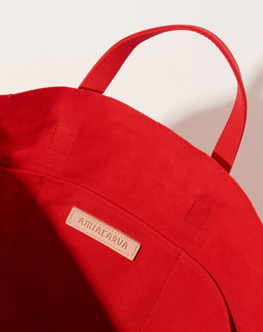 Amiacalva Red Washed Canvas Tall Tote Bag with 6 Pockets - Stylish & Spacious